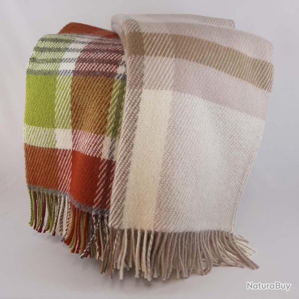 Plaid chaud �cossais couleurs vives et pastel en pure laine vert Pistache