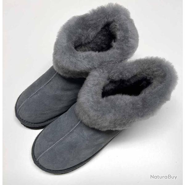 Chaussons mouton su�dois pour femme avec couture gris anthracite