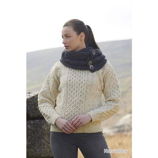 Pull irlandais homme et femme laine m�rinos chaud col rond  S (small) beige gris�