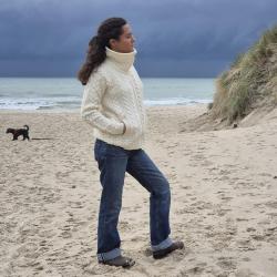 Gilet femme zipp&eacute; &agrave; col montant en pure laine de merinos blanc &eacute;cru XS (extra small)