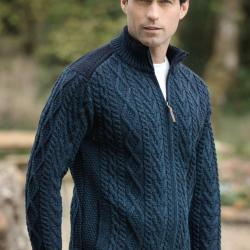 Cardigan zip pour homme avec &eacute;paulettes en tricot bleu marine navy 2XL