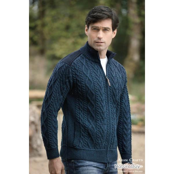 Cardigan zip pour homme avec �paulettes en tricot bleu marine navy XL (extra large)