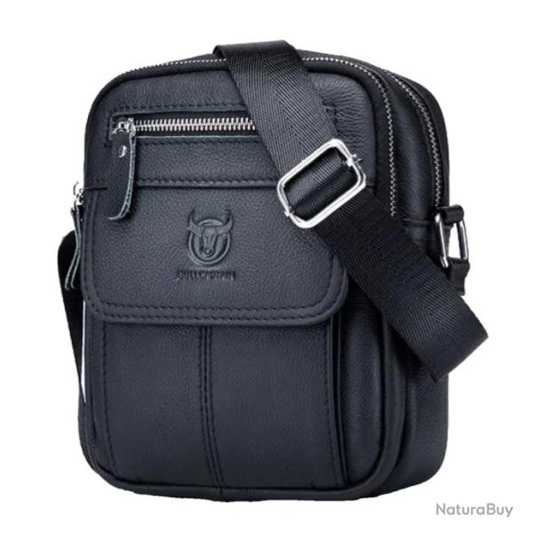 Sacoche en Cuir V�ritable Sac Grande capacit� bandouli�re r�glable Noir Homme