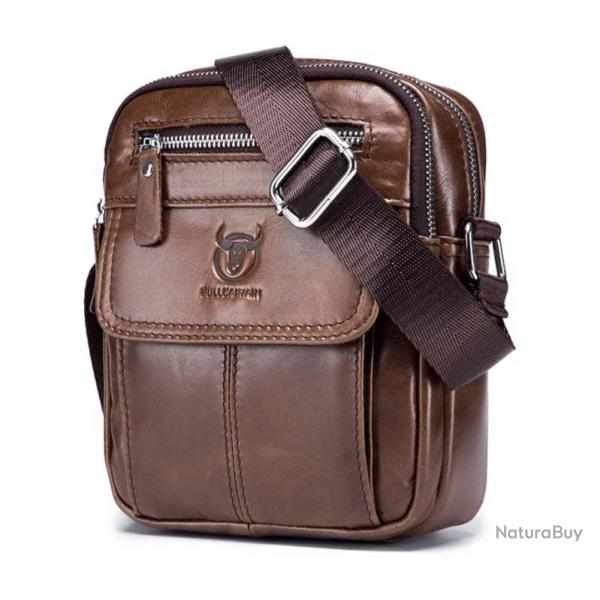 Sacoche en Cuir V�ritable Sac Grande capacit� bandouli�re r�glable Marron Homme