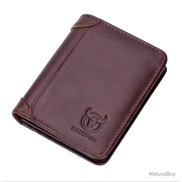 Portefeuille en Cuir V�ritable pour Homme Porte-Cartes Protection RFID Marron