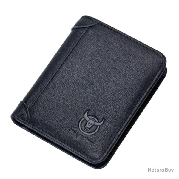 Portefeuille en Cuir V�ritable pour Homme Porte-Cartes Protection RFID Noir