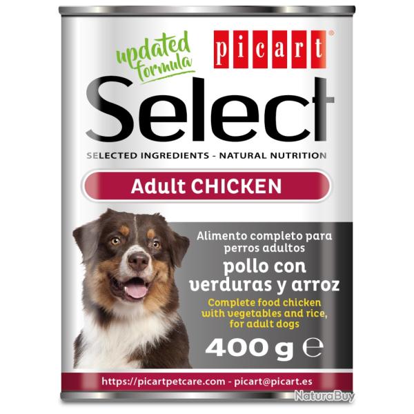 NOURRITURE HUMIDE NATURELLE POUR CHIENS- POULET - L�GUMES- RIZ LOT DE 6 boites (6 x 400g)Poulet 60%