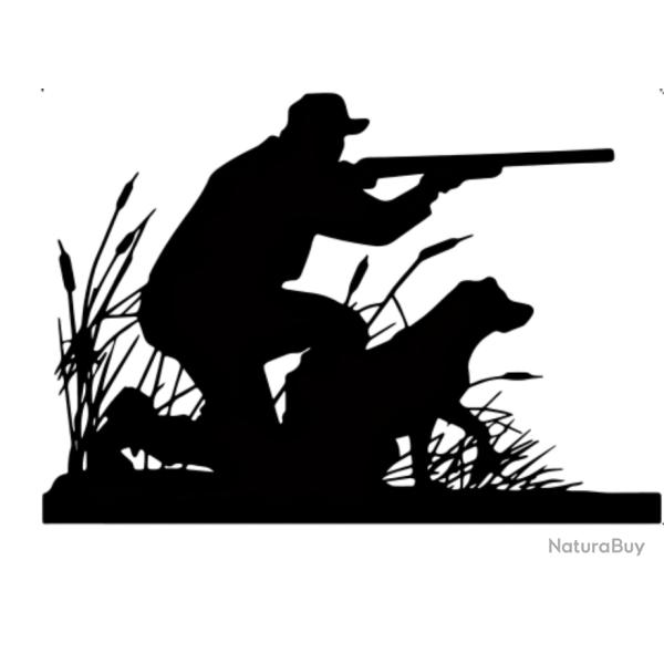 Chasseur avec son chien Autocollant d�co voiture camping car ou autres plusieurs couleurs dispo zz