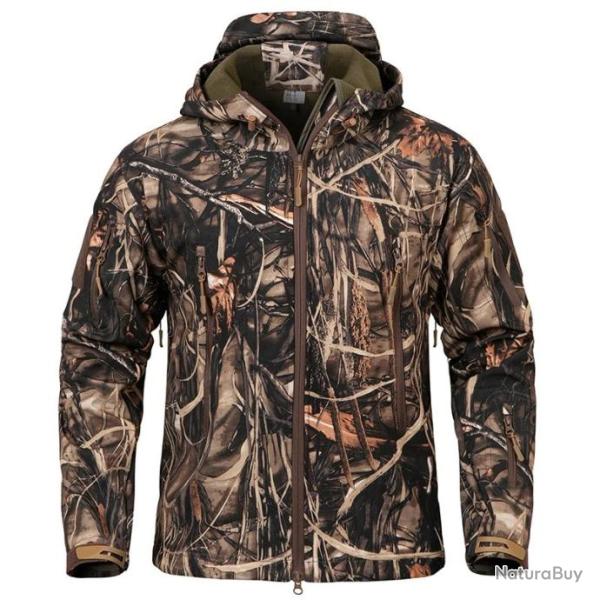 Veste de chasse coupe vent � capuche retractable motif camouflage - Mod�le 1