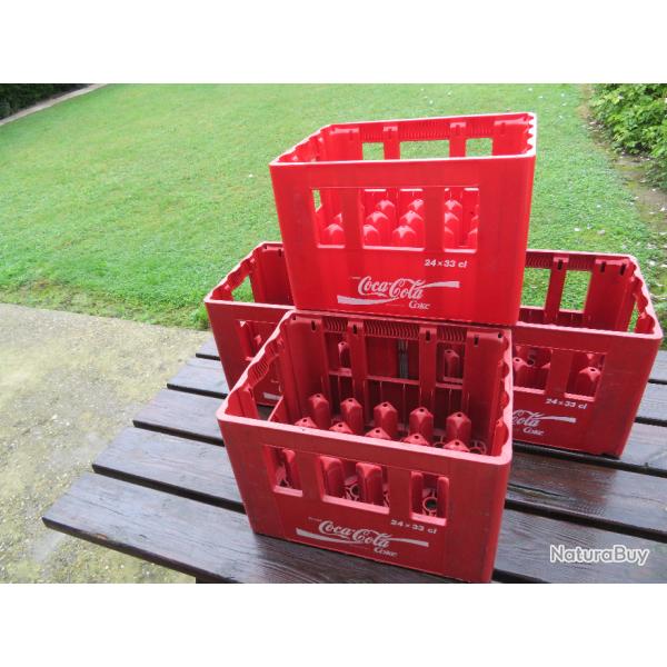 D�co Insolite - Lot de 4 anciens Casier � bouteilles ROUGE Coca Cola Coke 24x 33cl - FRANCE (XX�)