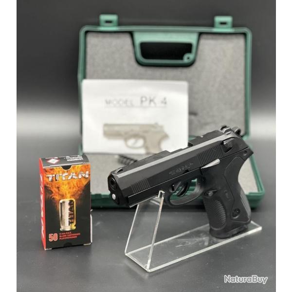 Pack pistolet d'alarme Kimar PK4 � Blanc + Bo�te de 50 Munitions