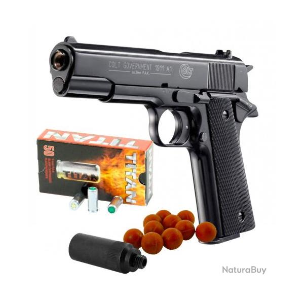 Pack d�fense "PISTOLET COLT GOVERNMENT 1911 A1 + Munitions - CAL 9MM PAK - BLACK