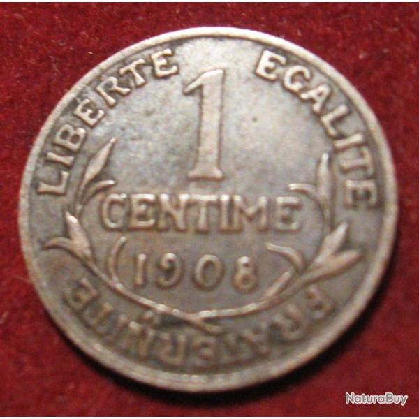 FRANCE piece de 1 centimes "  r�publique fran�aise  "  bronze  1908 TTB
