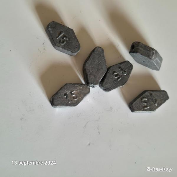 Lot de plombs hexagonaux   grains de 15 grammes  , 6 plombs