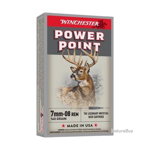 Cartouches Winchester 7mm-08 Rem Power Point 140grs - Boite de 20 unit�s