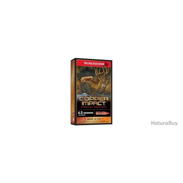 CARTOUCHES WINCHESTER CAL 6.5 CREEDMOOR EXTREME POINT COPPER IMPACT - 125GR - OGIVE SANS PLOMB - BOI