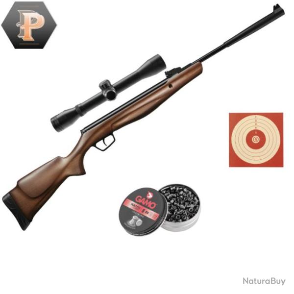 Carabine � plombs Stoeger RX20 bois dynamic hausse et guidon cal4.5 19.9J + lunette + mun + cibles