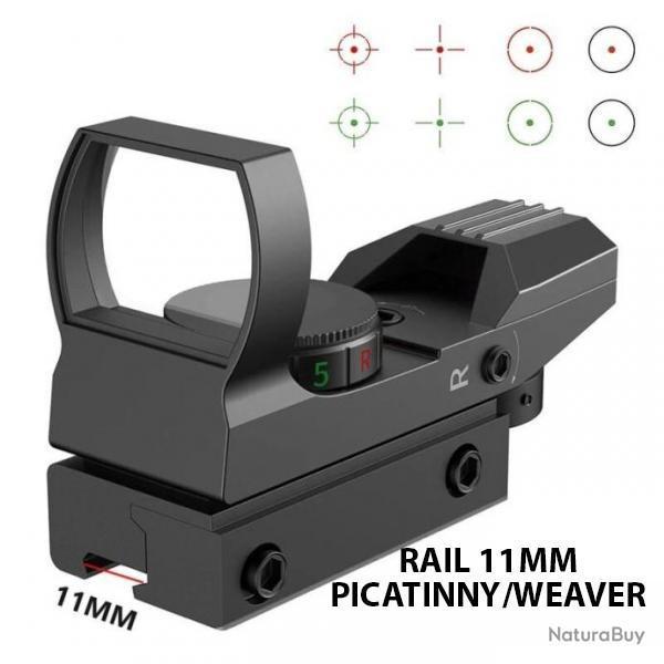 VISEUR POINT ROUGE PANORAMIQUE - 4 R�TICULES 5 LUMINOSIT�S - RAIL 11mm - LIVRAISON OFFERTE