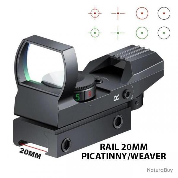 VISEUR POINT ROUGE PANORAMIQUE - 4 R�TICULES 5 LUMINOSIT�S - RAIL 20mm - LIVRAISON OFFERTE