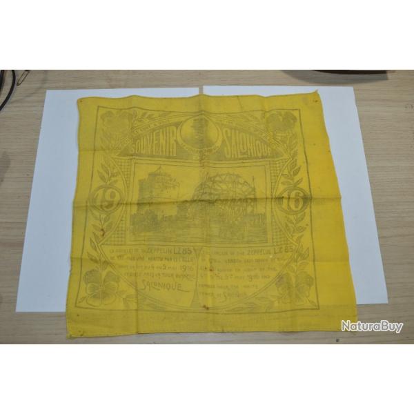 Souvenir tissu Mouchoir Salonique Zeppelin France WW1 Poilu 1914/1918 French German (6)