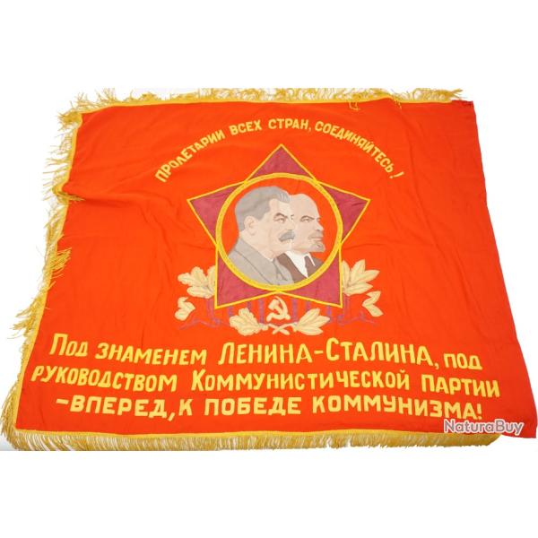 Drapeau de c�r�monie Russe original � l'effigie de Staline et L�nine