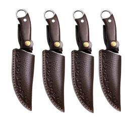 4 Couteau Chasse Camping Cuisine Etui Cuir-4pcs