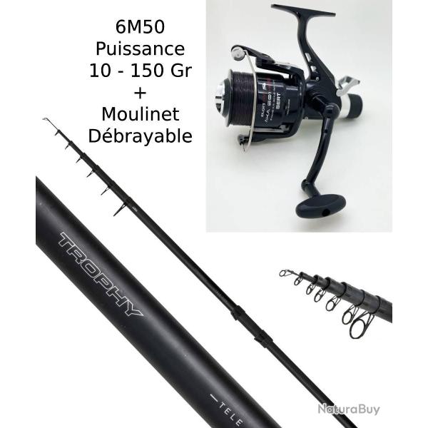 Ensemble p�che au pos� Carnassier, canne de 6M50 10-150gr + Moulinet d�brayable garni