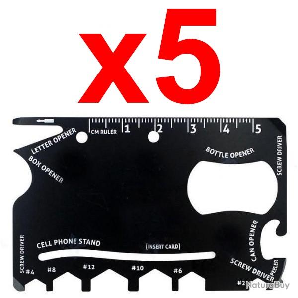 Lot de 5 Cartes Multifonction 19 en 1 Ultra-R�sistante - Ouvre-Boite, Tournevis, Cl�s, R�gle...