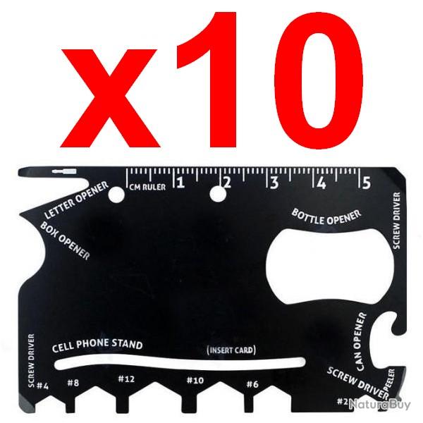 Lot de 10 Cartes Multifonction 19 en 1 Ultra-R�sistante - Ouvre-Boite, Tournevis, Cl�s, R�gle...
