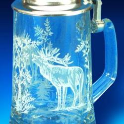 Chope de biere verre en cristal d&eacute;cor blanc