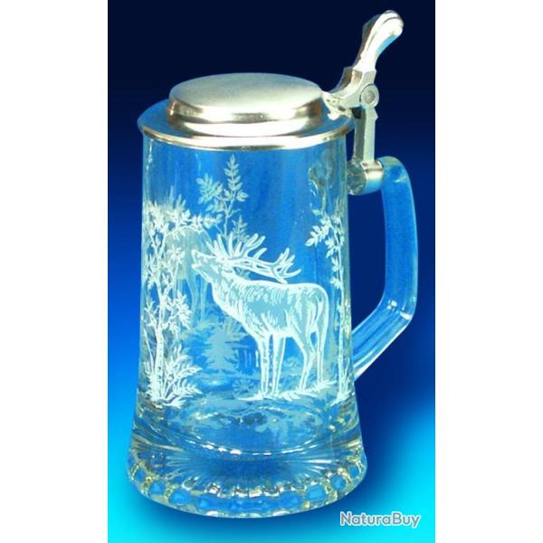 Chope de biere verre en cristal d�cor blanc