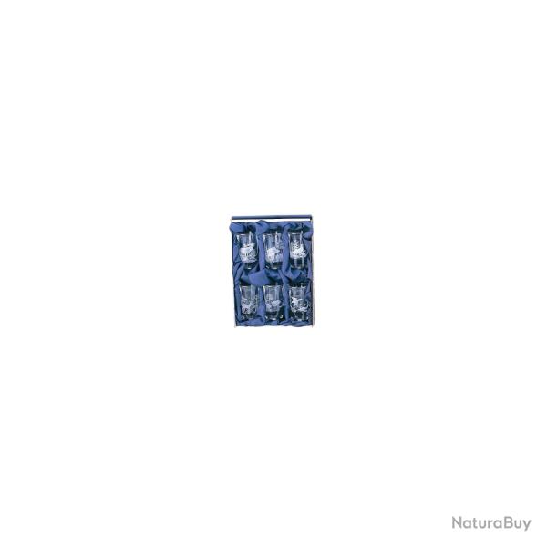 Verres  eau de vie en coffret scne de chasse