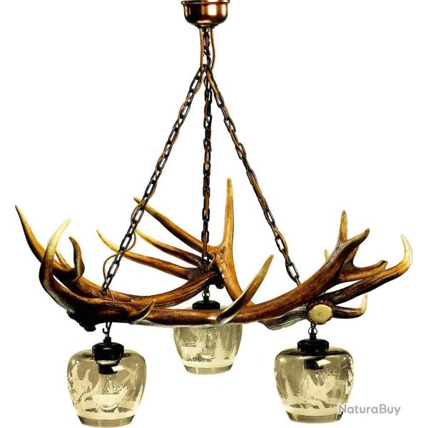 Lustre �paisses branches de cerf grav�s � la main