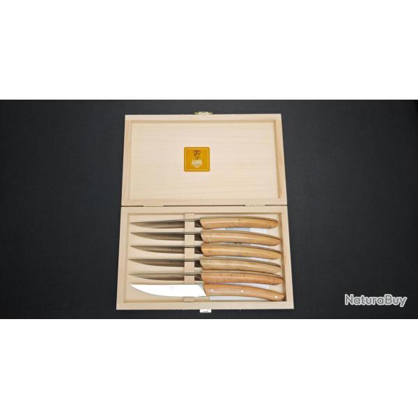 Set de 6 couteaux � steak Laguiole Claude Dozorme - Manche en gen�vrier - Coffret bois