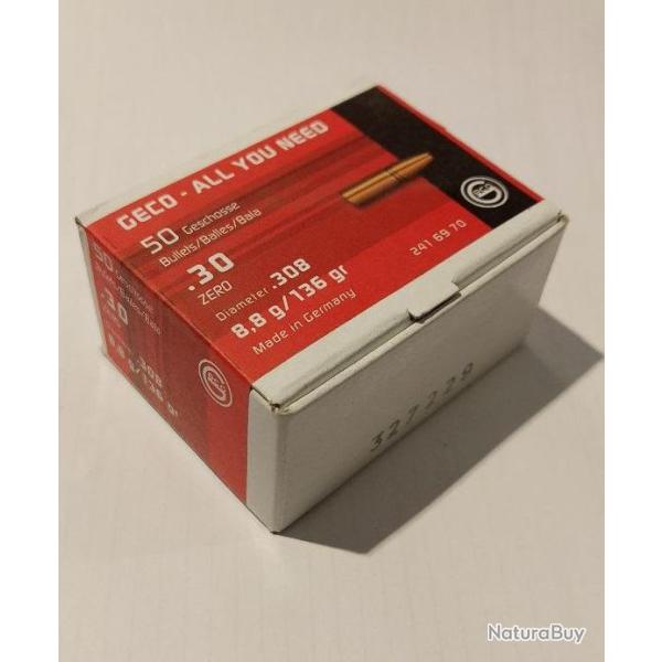 Ogives sans plomb GECO ZERO Cal. 30 .308 136grs - 8.8g - Boite de 50 unit�s