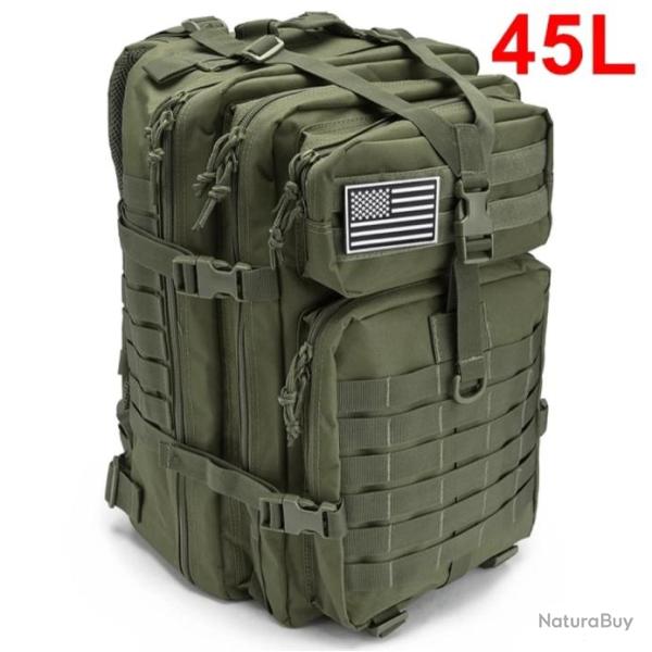 Sac � Dos Tactique de Voyage 45L - Randonn�e Survie Activit�s Plein Air Vert
