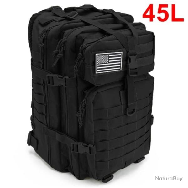 Sac � Dos Tactique de Voyage 45L - Randonn�e Survie Activit�s Plein Air Noir