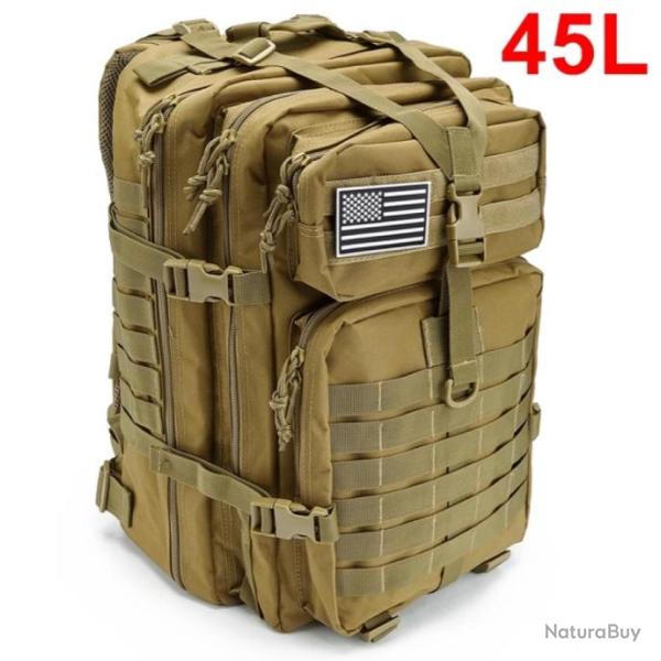 Sac � Dos Tactique de Voyage 45L - Randonn�e Survie Activit�s Plein Air KAKI BEIGE