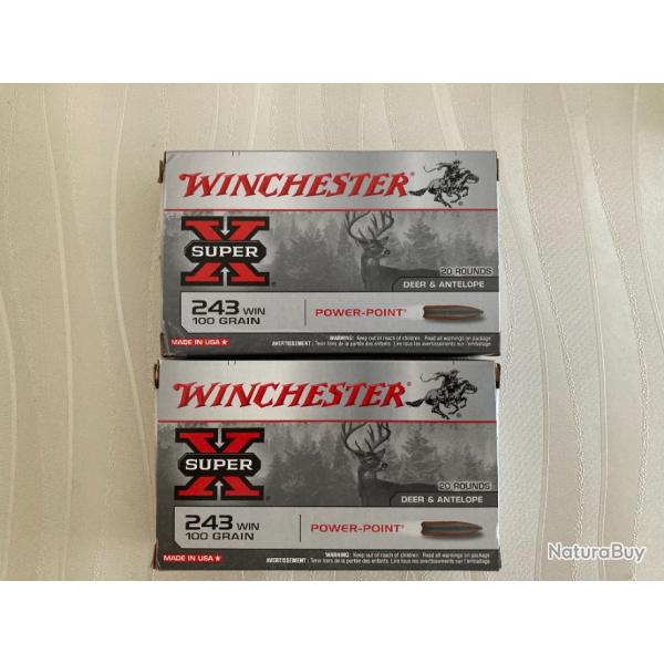 Vends 80 balles (4 boites) Winchester 243 Win Super X