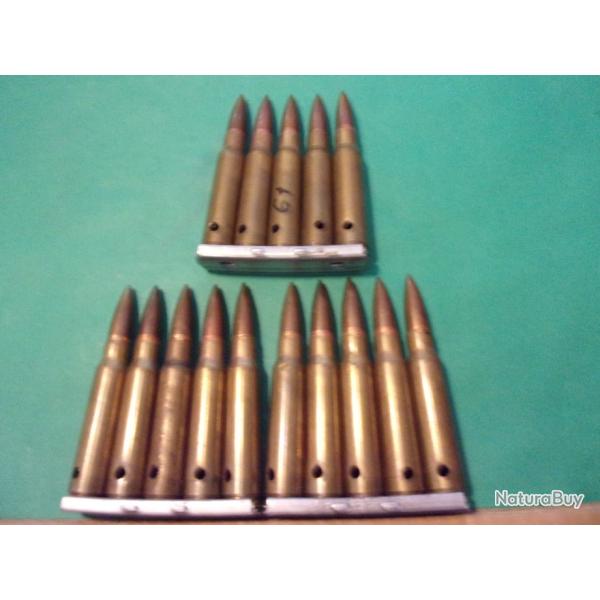 Boite d'origine avec 15 munitions 7,5 MAS sur clip 4-61 MI F �poque Alg�rie, neutralis�