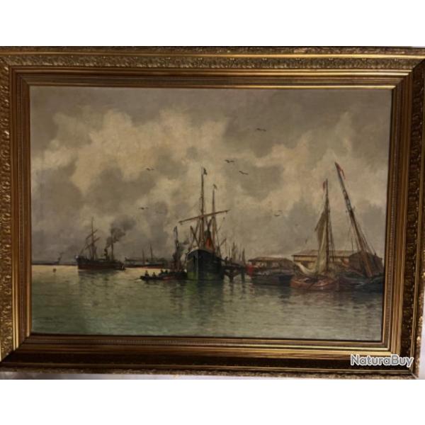 L�on Leclerc le port d'Anvers huile sur toile
