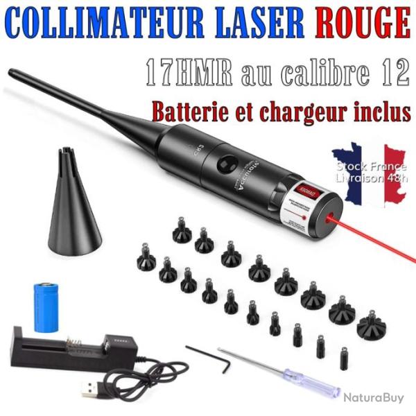 Collimateur Laser Bore Sighter du calibre 17  12 avec cne - Batterie et chargeur - Stock France