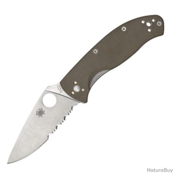 C122GBNM4PS-Couteau semi-dent� pliant Spyderco "Tenacious" G10 marron