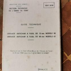 Guide technique grenade antichar &agrave; fusil de 73mm et 65mm
