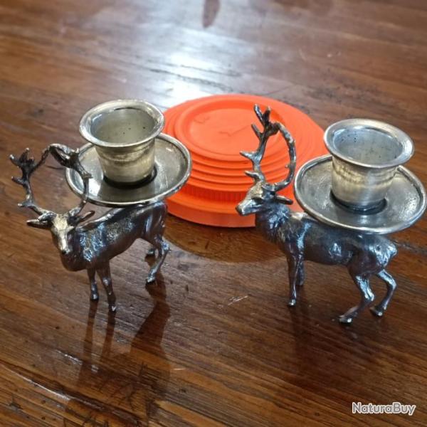 Bougeoirs �tain Cerf x2
