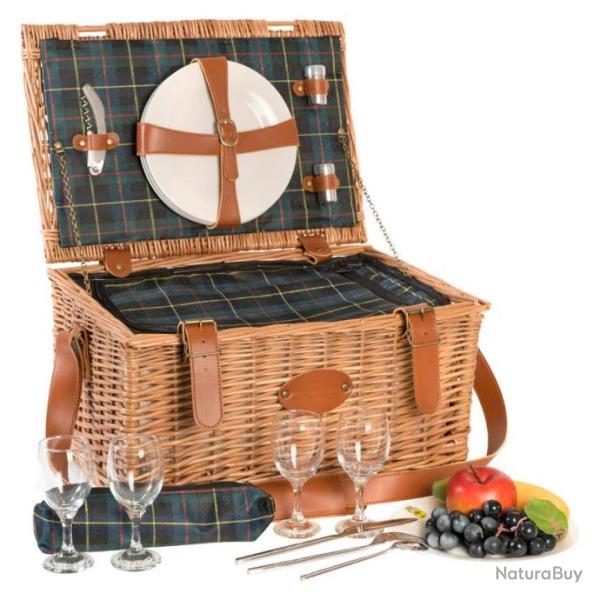 PANIER PIQUE NIQUE cuir et tissu �cossais - 4 personnes LES JARDINS DE LA COMTESSE (Id�e cadeau)