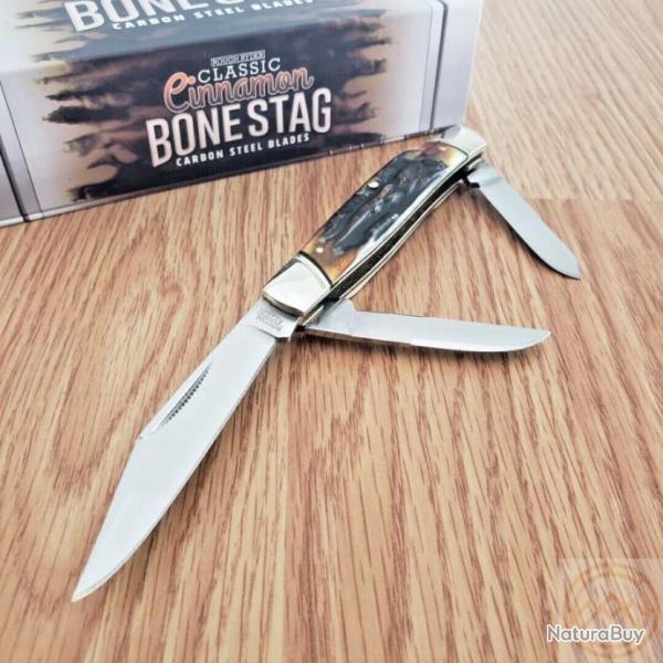 RR2421  Couteau Rough Ryder Stockman Manche Os de Cerf 3 Lames Acier Carbone Bo�te Collector