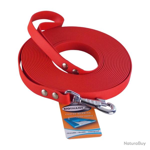 Longe BIOTHANE BETA plate 19 mm Rouge 10 m AVEC poign�e