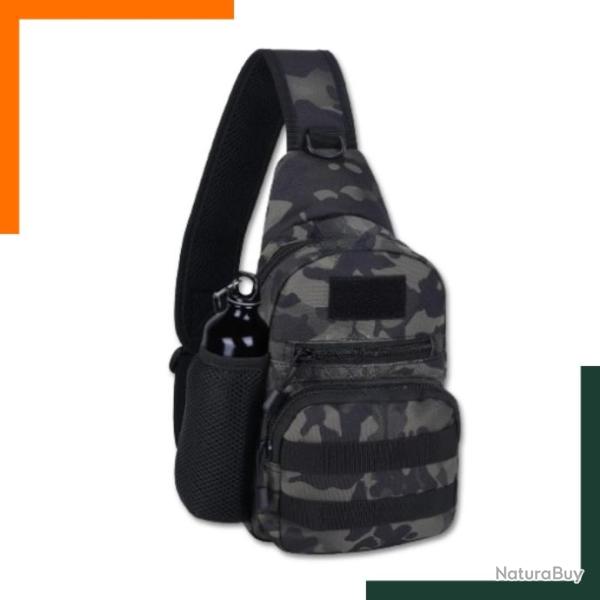 Sac tactique � bandouli�re - Imperm�able - Avec port USB - Camouflage noir