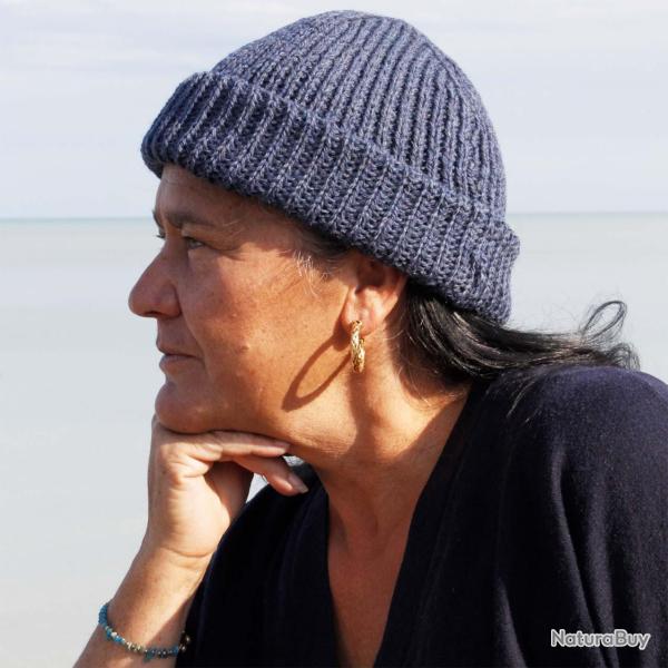 Bonnet chaud homme ou femme pure laine m�rinos c�te simple Bleu gris